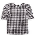 Stitch Fix women’s black and white short-sleeved gingham print blouse.