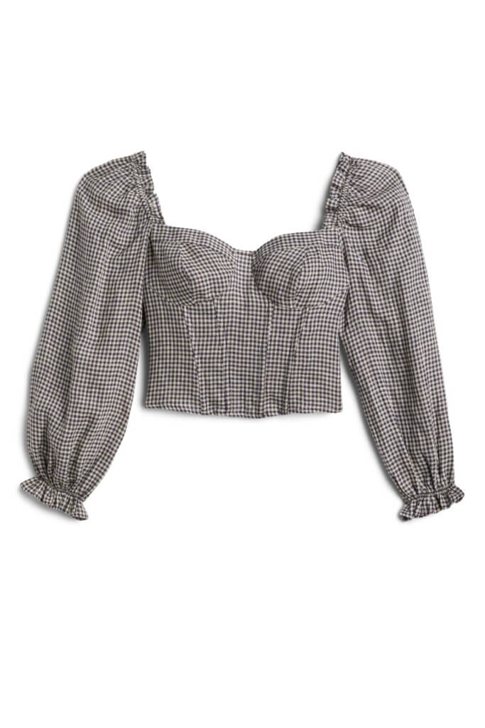 Stitch Fix women’s long-sleeve gingham crop top.