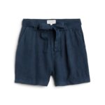 Stitch Fix women’s navy blue linen shorts with waist tie.