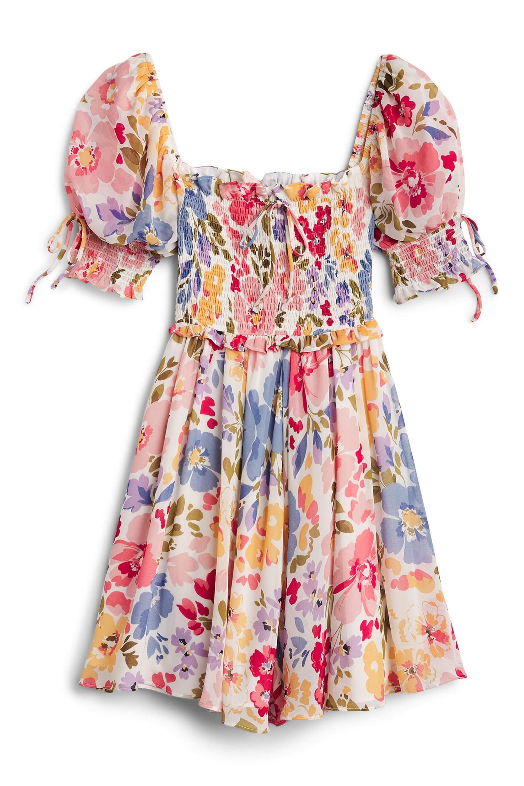 Stitch Fix women's floral short-sleeve smocked mini dress.