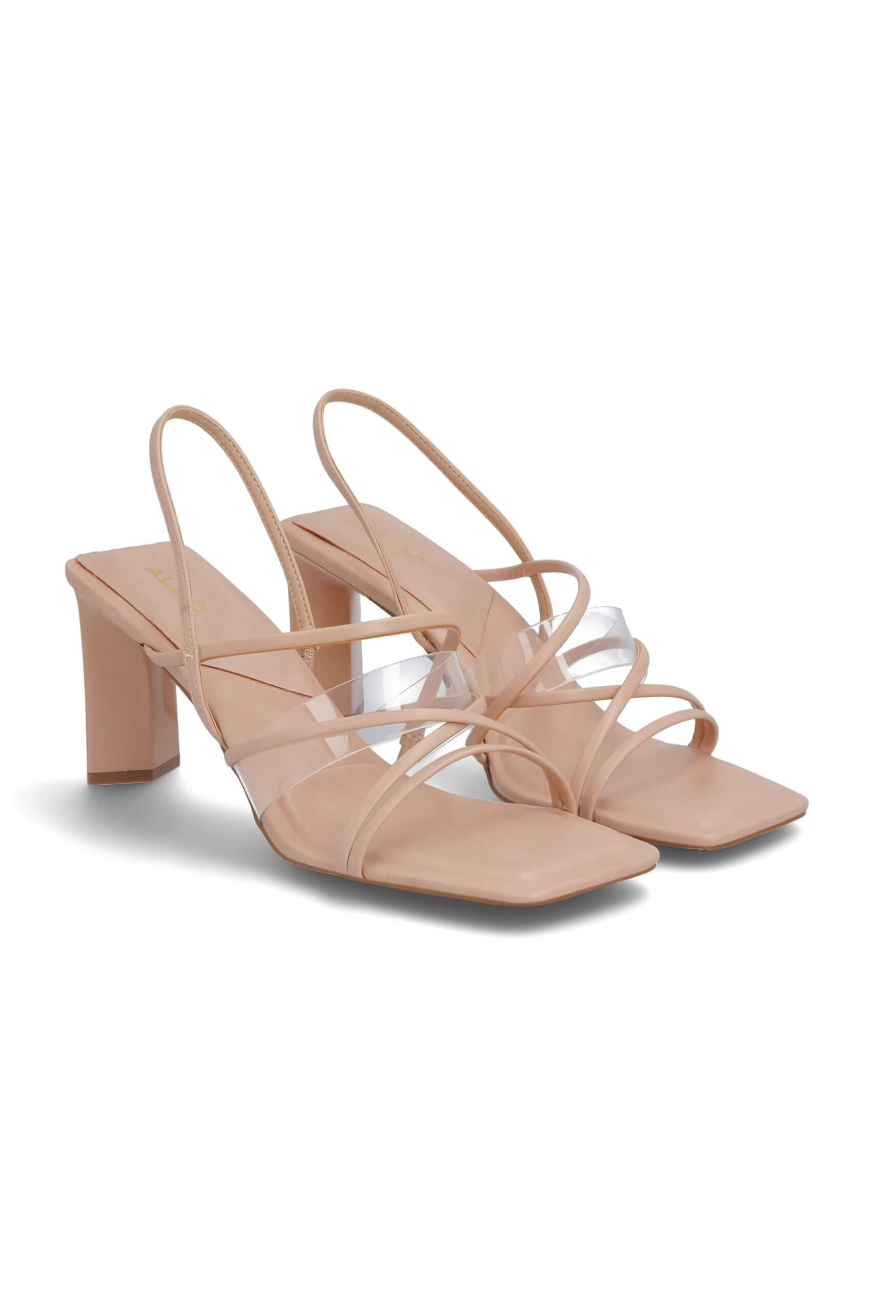 Stitch Fix women's beige and clear strappy heels.
