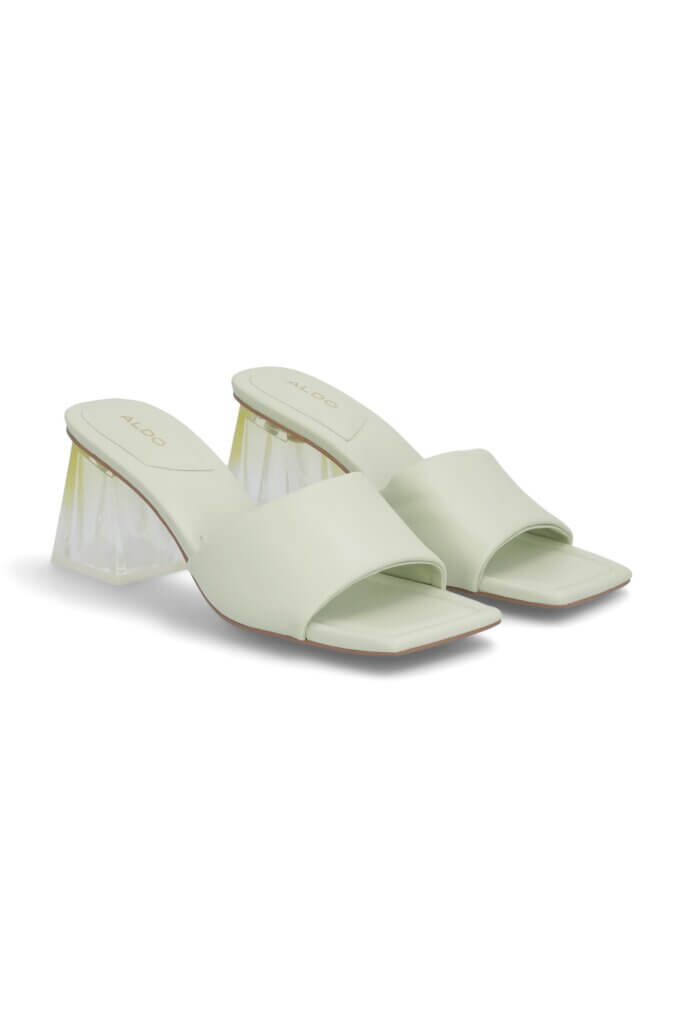 Stitch Fix women's light green heeled slide sandals.