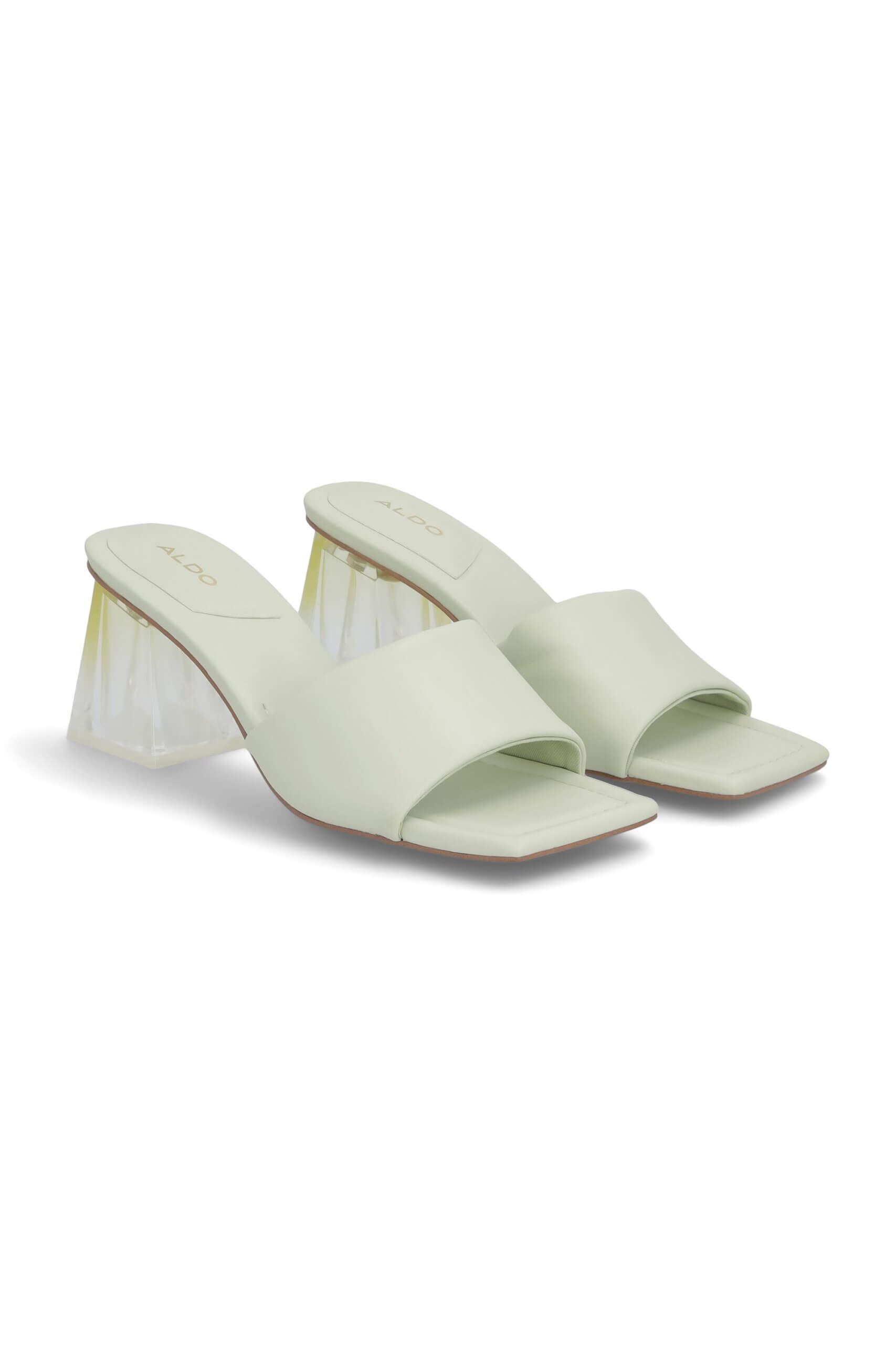 Stitch Fix women's light green heeled slide sandals.