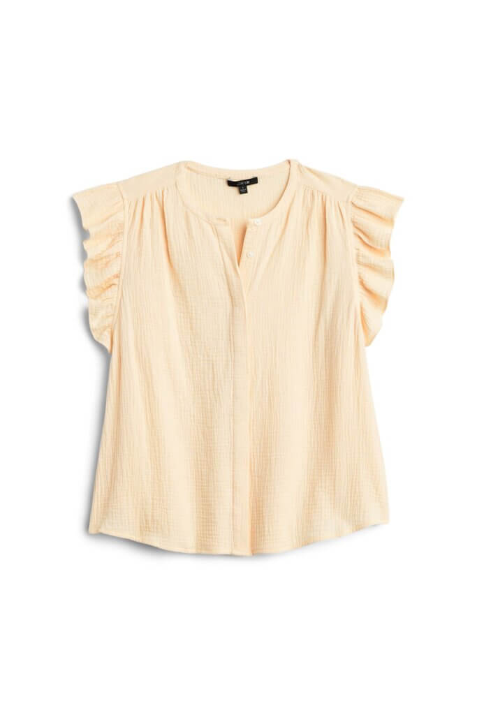 Stitch Fix women’s light yellow ruffle tank top.