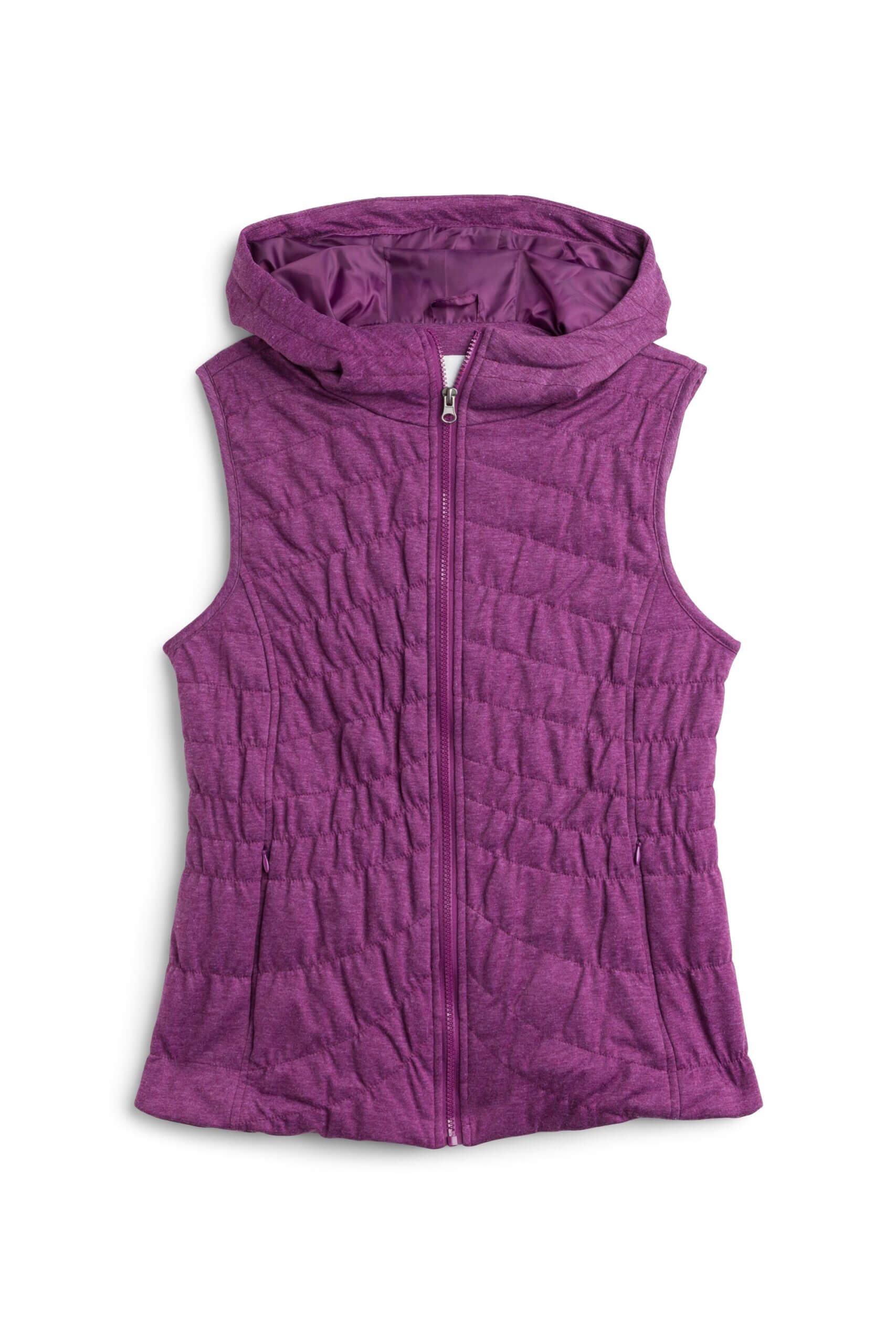 Stitch Fix women's purple hooded knit puffer vest.