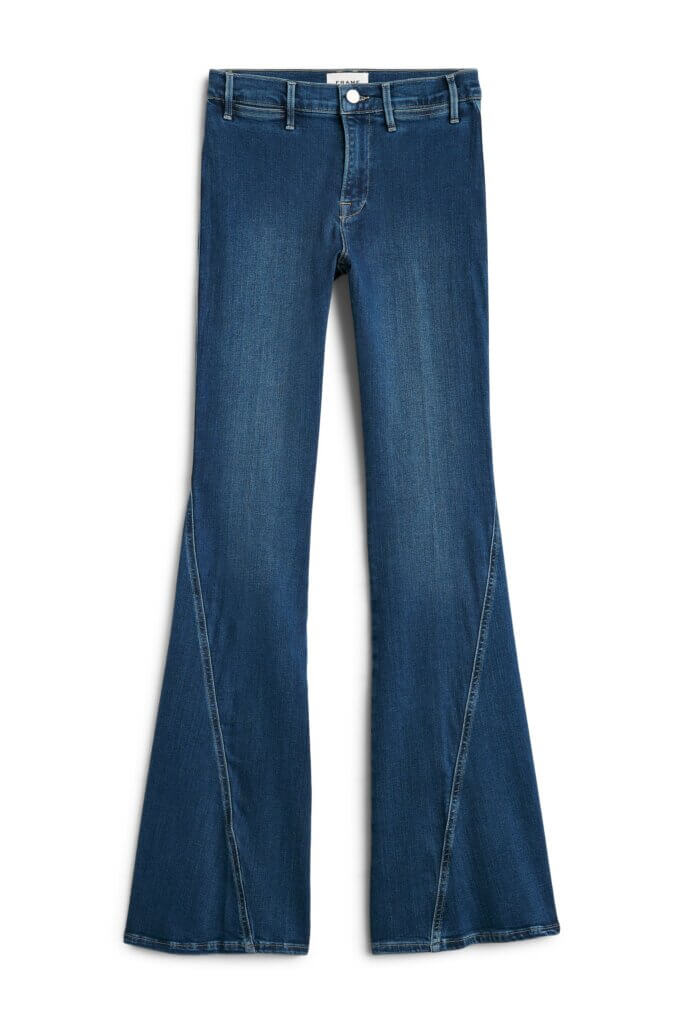 Stitch Fix women’s blue flare Americana aesthetic jeans with twisted seam.