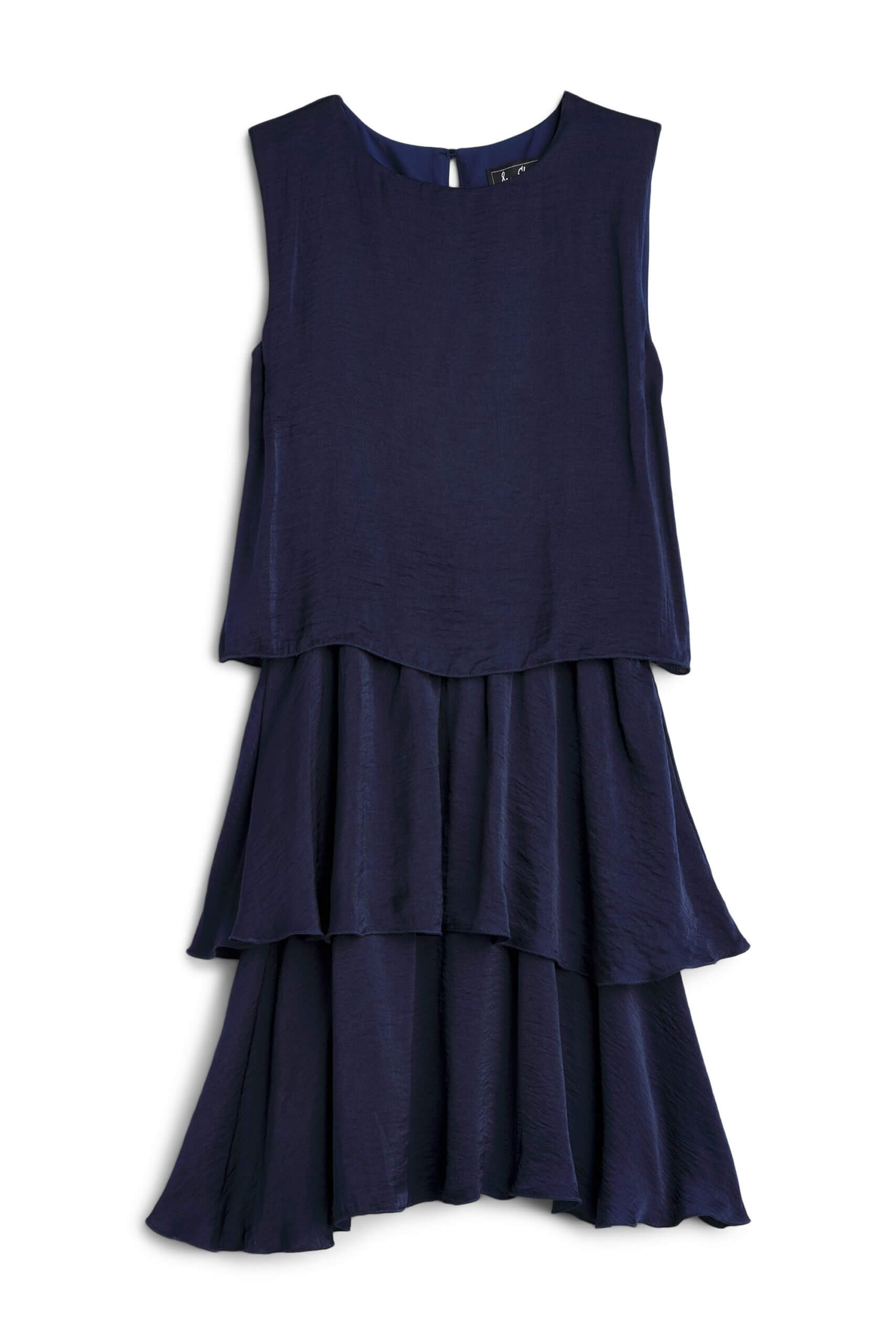 Stitch Fix women’s sleeveless tiered navy blue dress for a wedding.