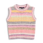 Stitch Fix women's pink, yellow, green and blue striped preppy style sweater vest.