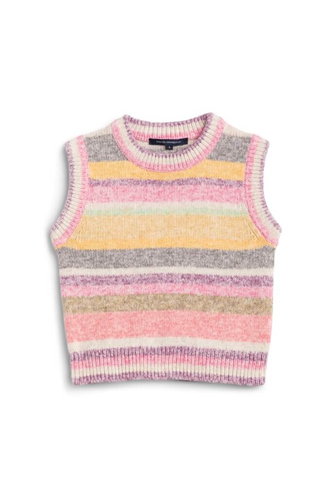 Stitch Fix women's pink, yellow, green and blue striped preppy style sweater vest.