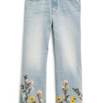 Stitch Fix Women’s straight-fit jeans with floral embroidered hem detail.