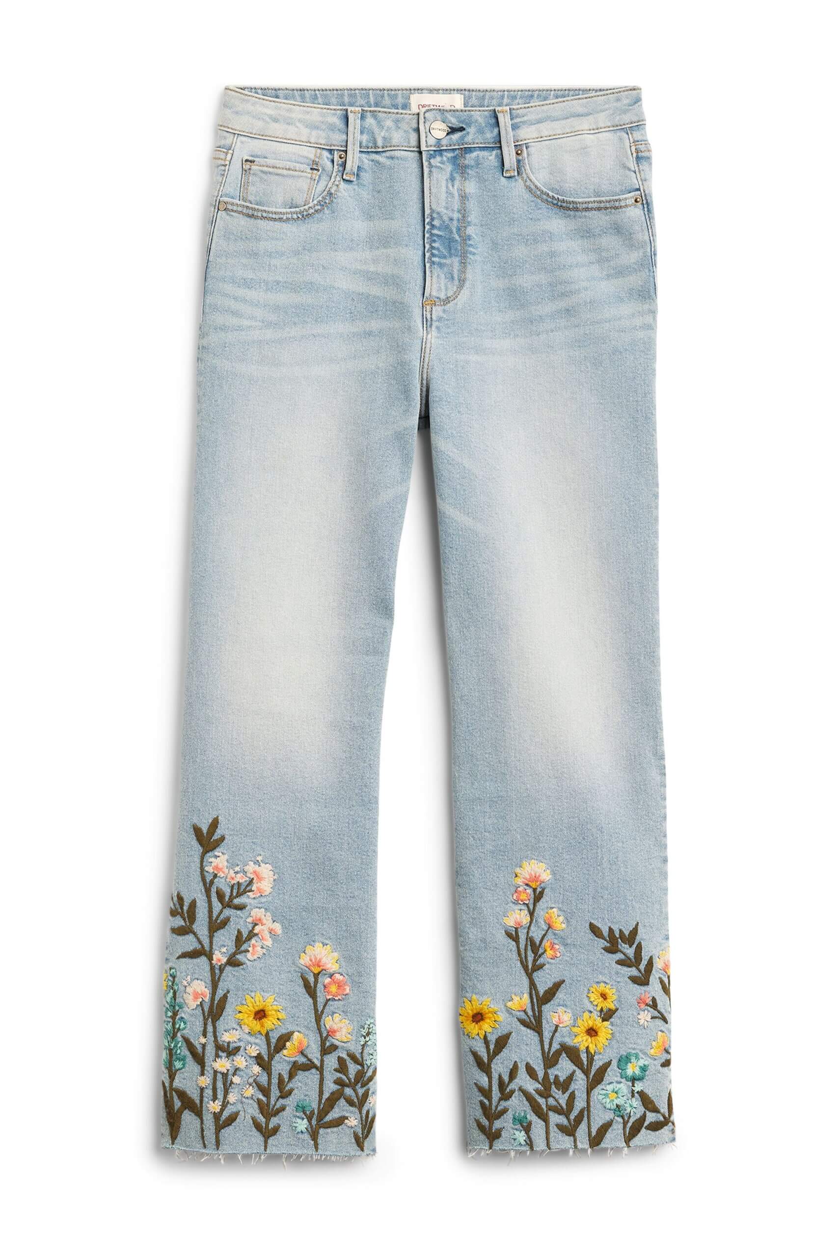 Stitch Fix Women’s straight-fit jeans with floral embroidered hem detail.
