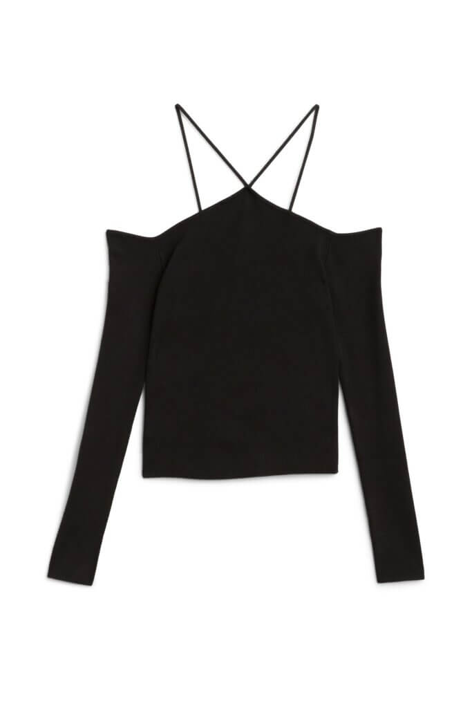 Stitch Fix women’s black halter cold shoulder top.