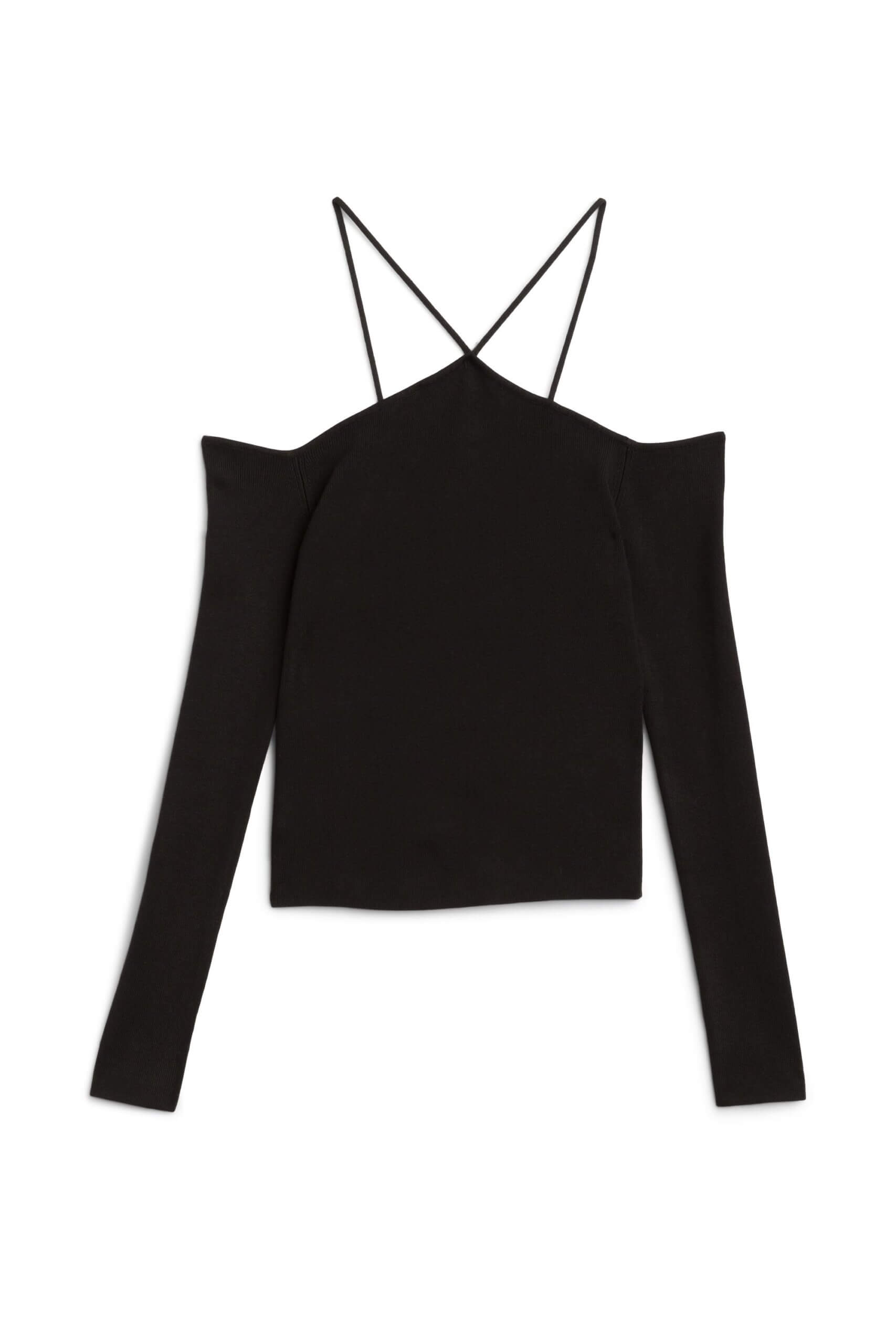 Stitch Fix women’s black halter cold shoulder top.