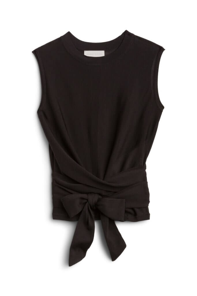 Stitch Fix women’s black sleeveless tie front top.
