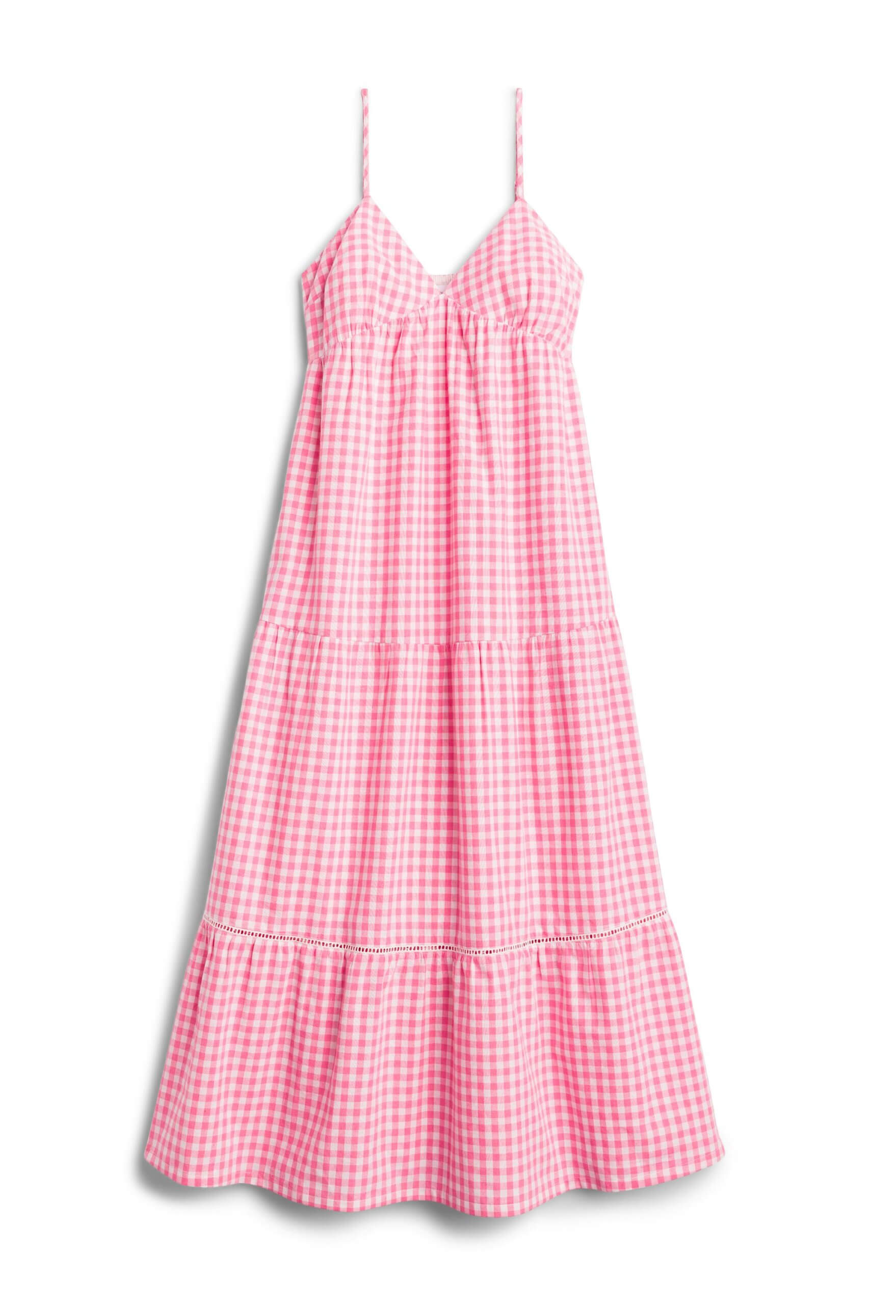 Stitch Fix women's pink and white gingham print maxi dress.