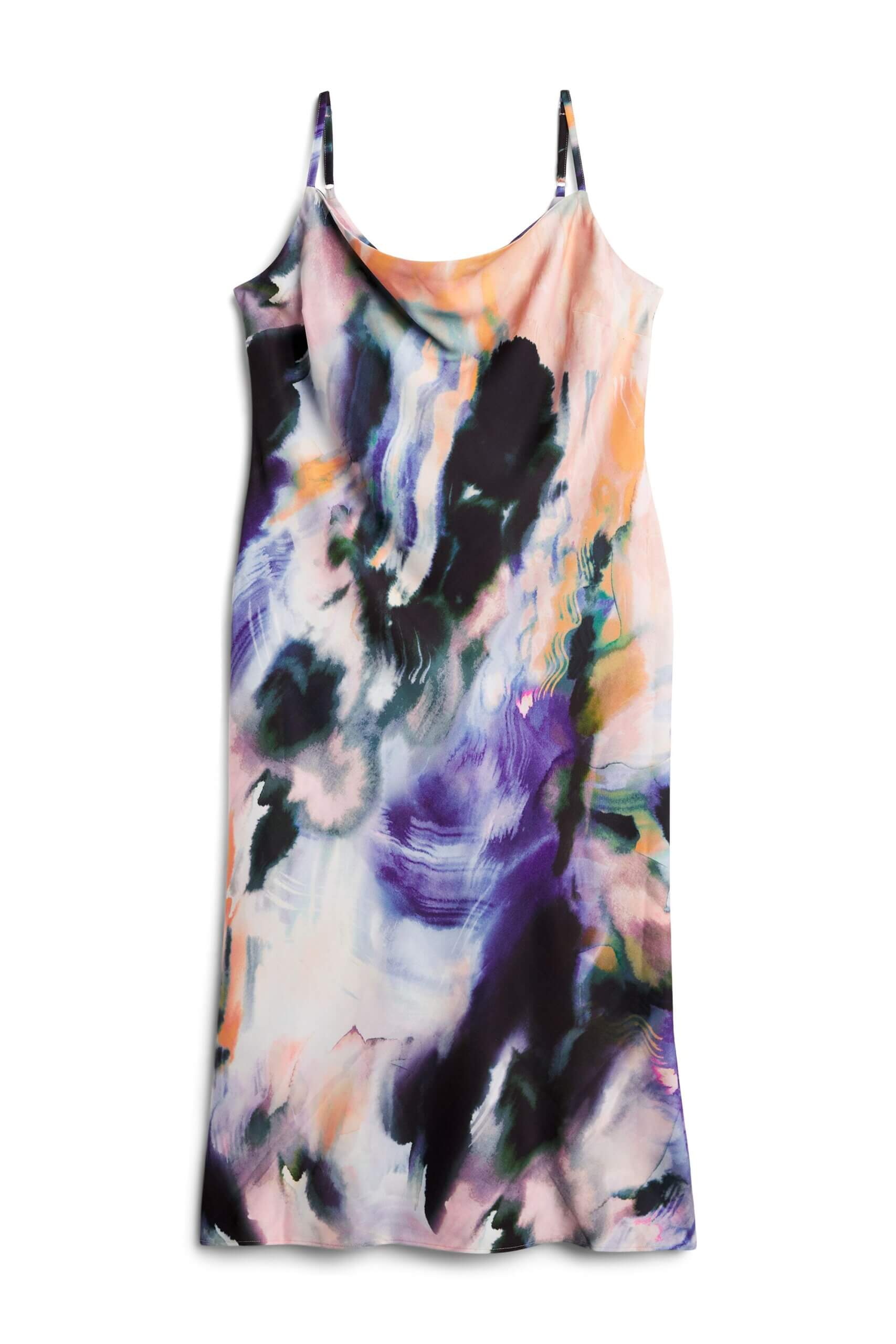 Stitch Fix women's printed spaghetti strap cowl-neck slip dress.