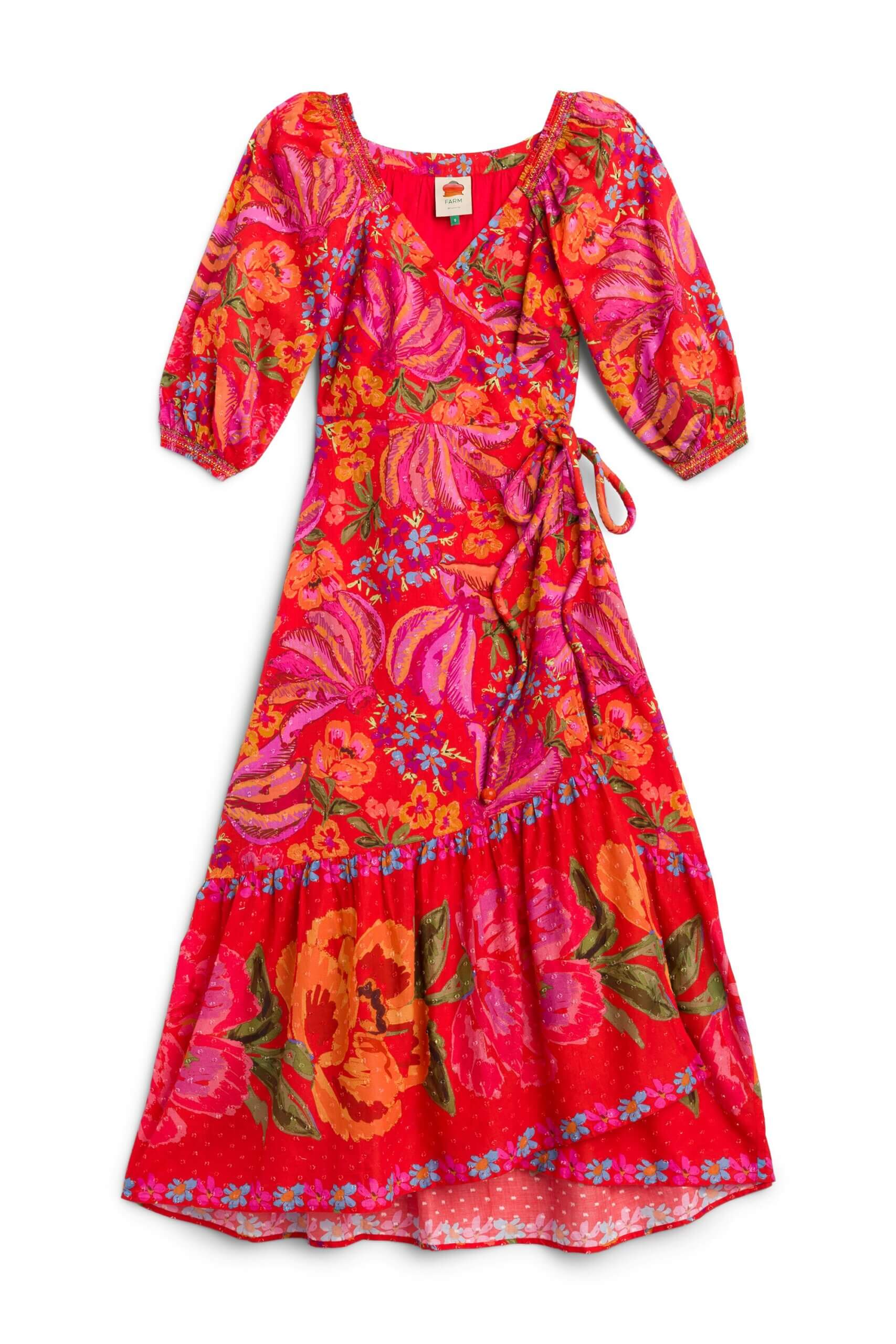 Stitch Fix women’s red spring banana print wrap maxi dress.