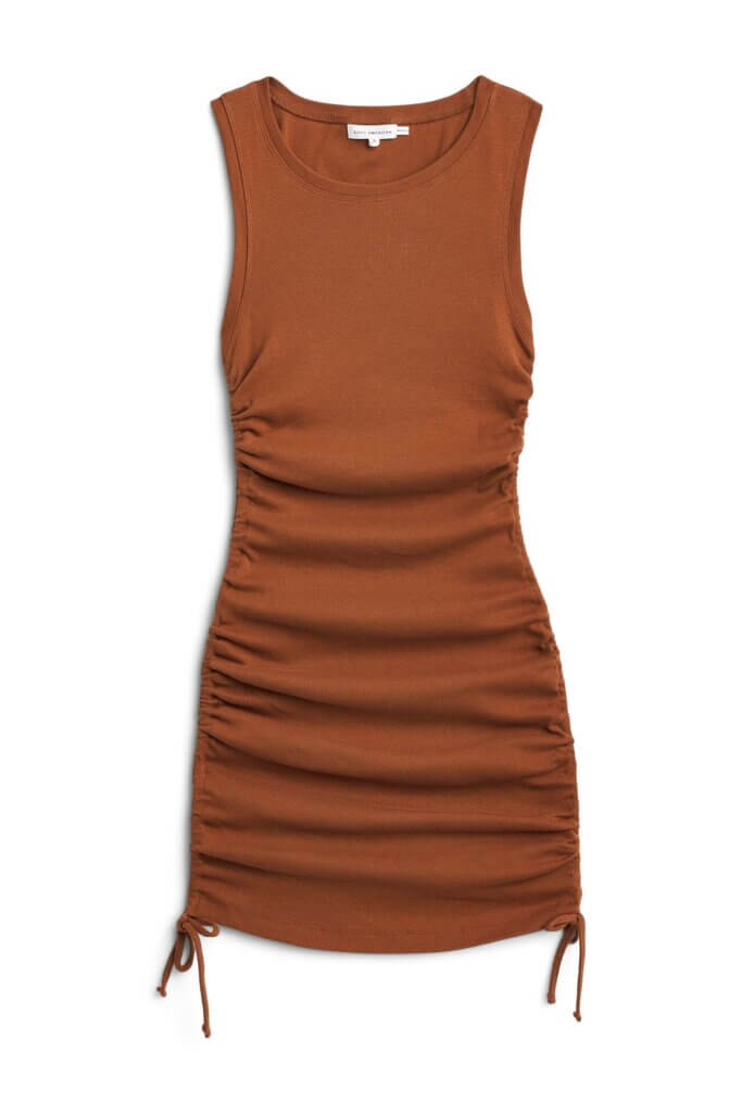 Stitch Fix women's brown ruched mini dress.