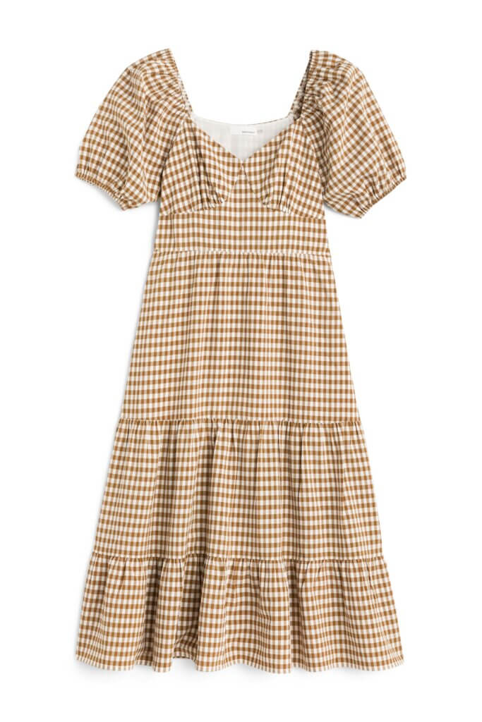 Stitch Fix women’s gingham short-sleeve tiered maxi dress.