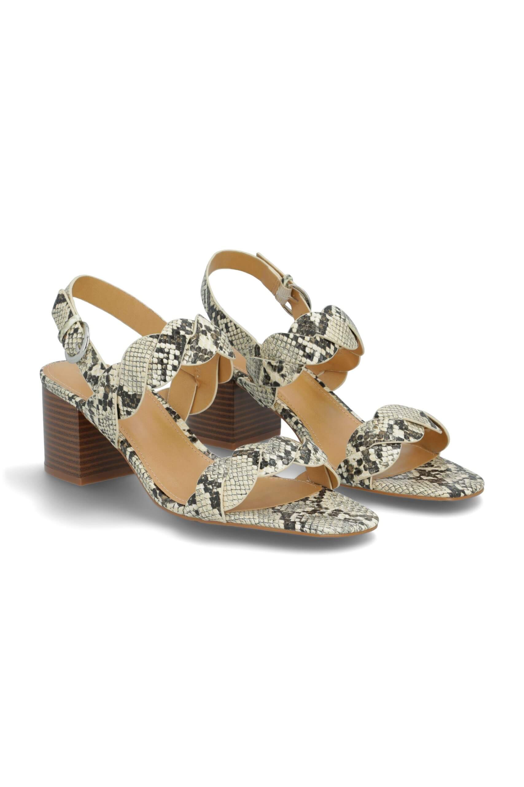 Stitch Fix women’s strappy snakeskin printed block heels.