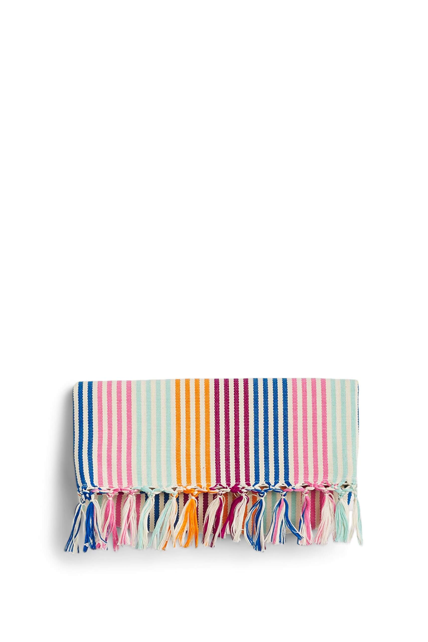 Stitch Fix Women’s rainbow patterned clutch bag with tassel detail.