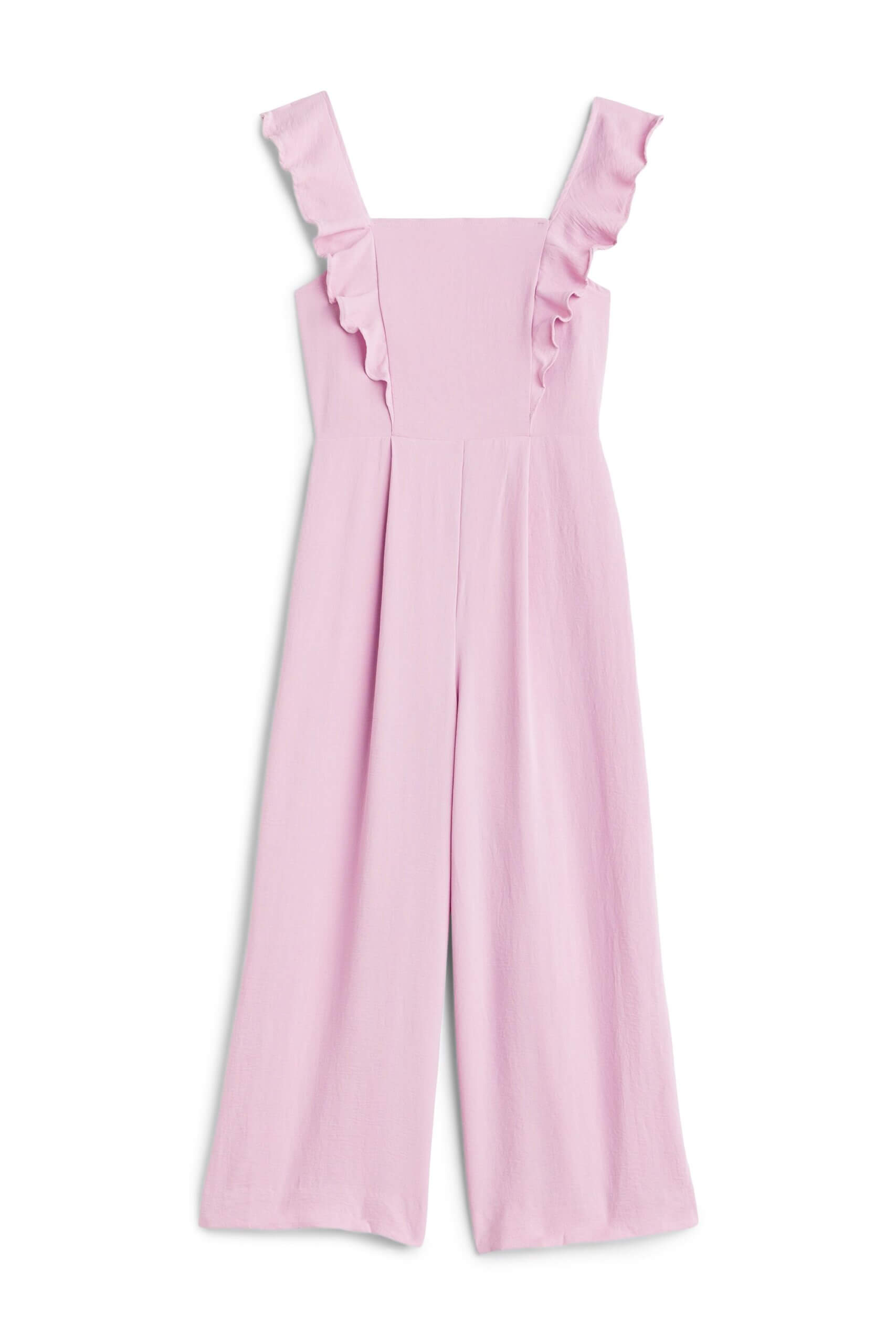 Stitch Fix women’s pink ruffle wide-leg jumpsuit.