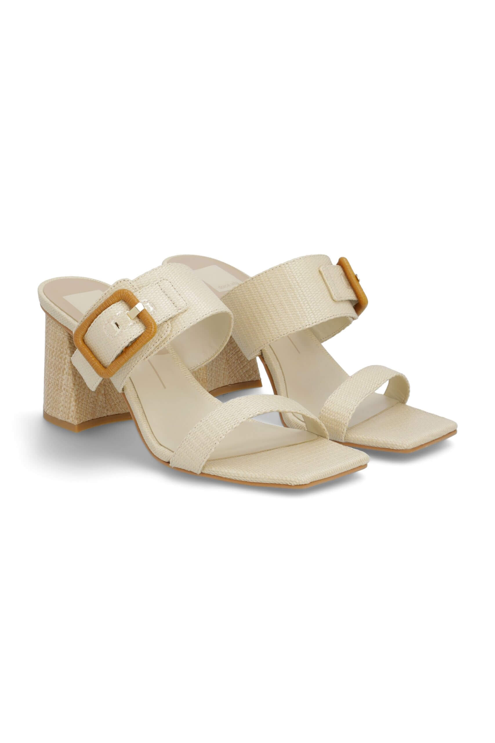 Stitch Fix women's beige heeled slide sandal with buckle detailing.