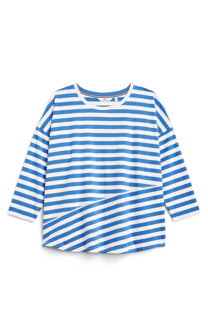 Stitch Fix women’s blue and white striped three-quarter sleeve knit top.
