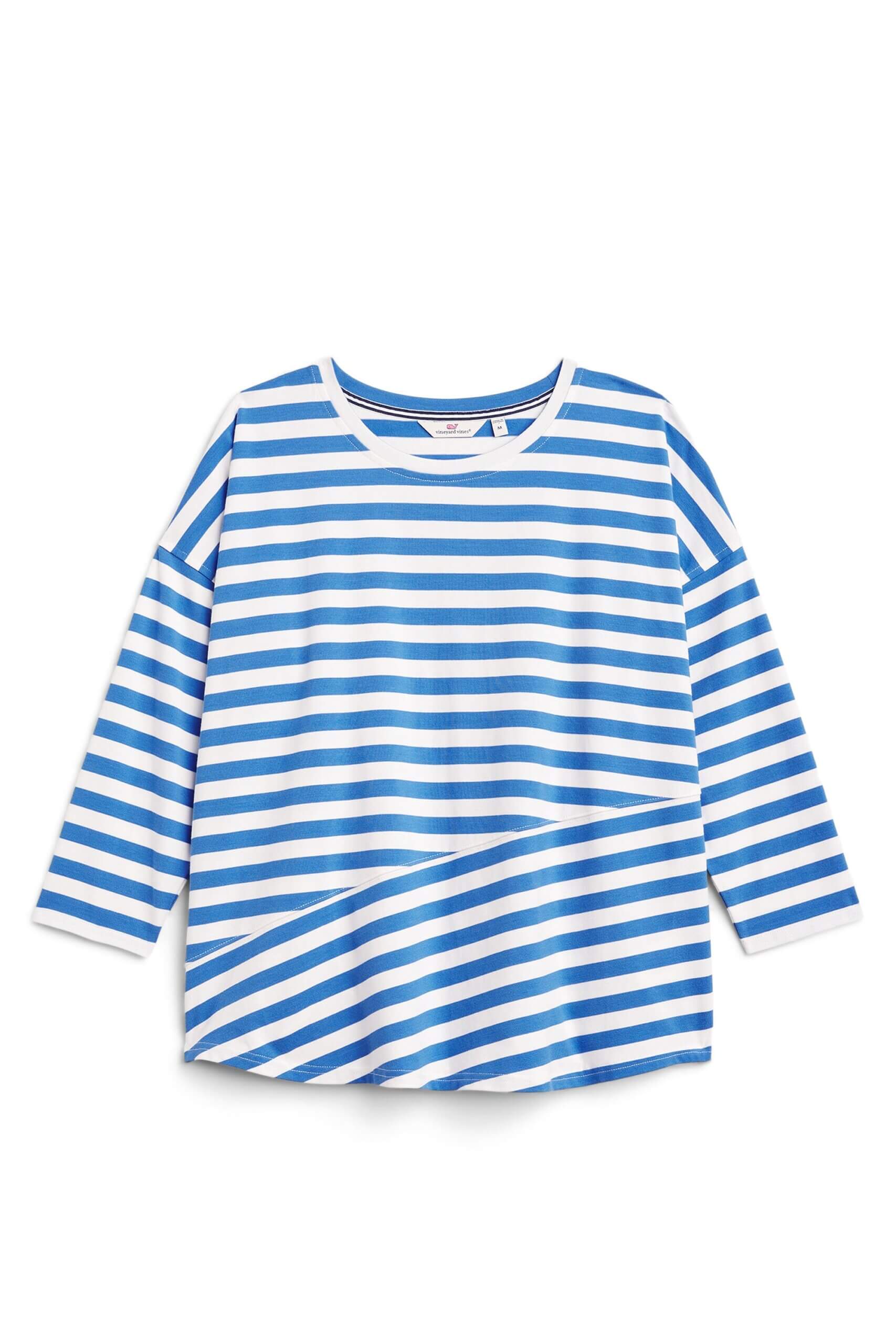 Stitch Fix women’s blue and white striped three-quarter sleeve knit top.
