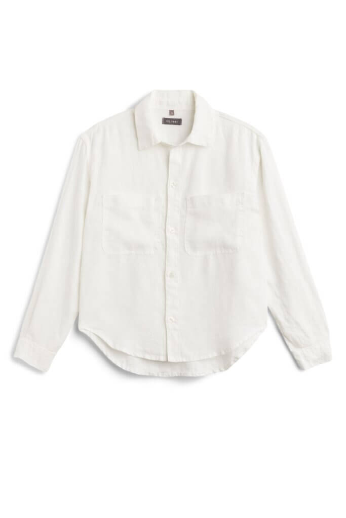 Stitch Fix women's white button-front long-sleeve shirt.