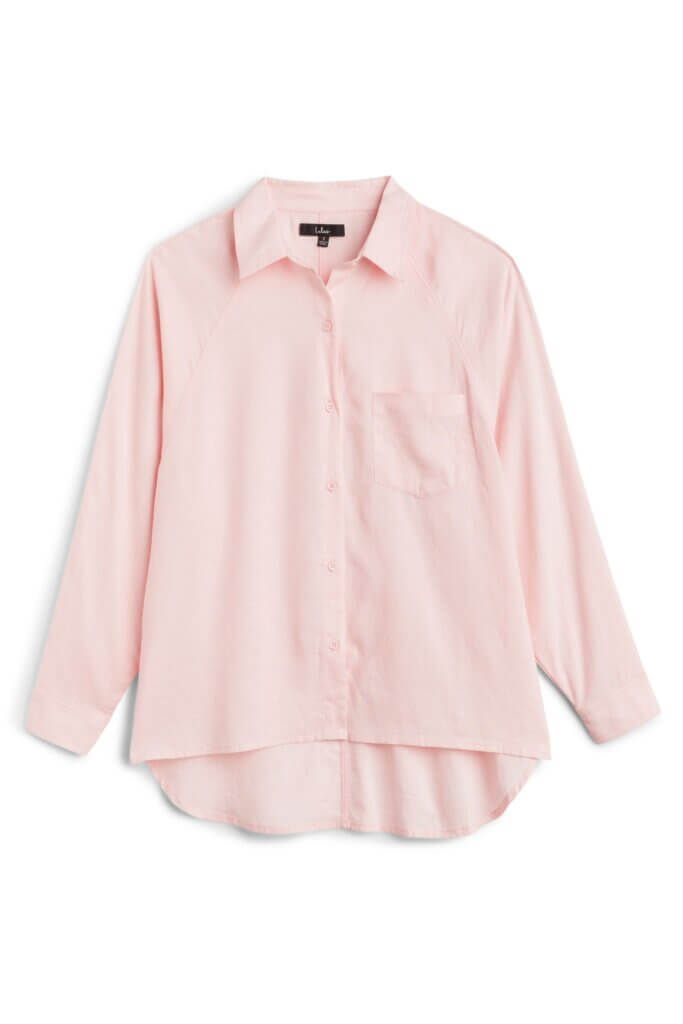 Stitch Fix women’s light pink long-sleeved button-down blouse.