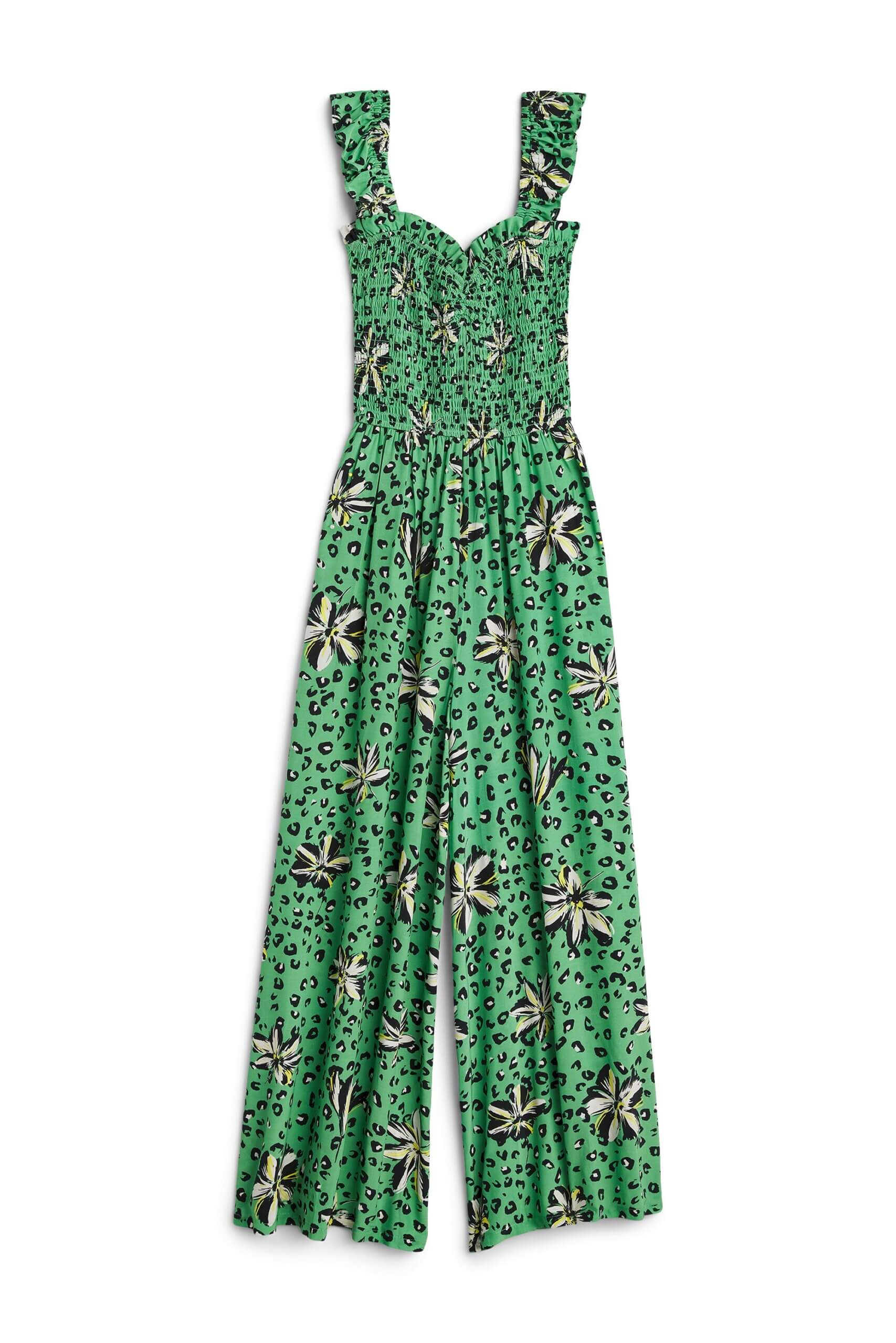 Stitch Fix women's green printed sleeveless jumpsuit.