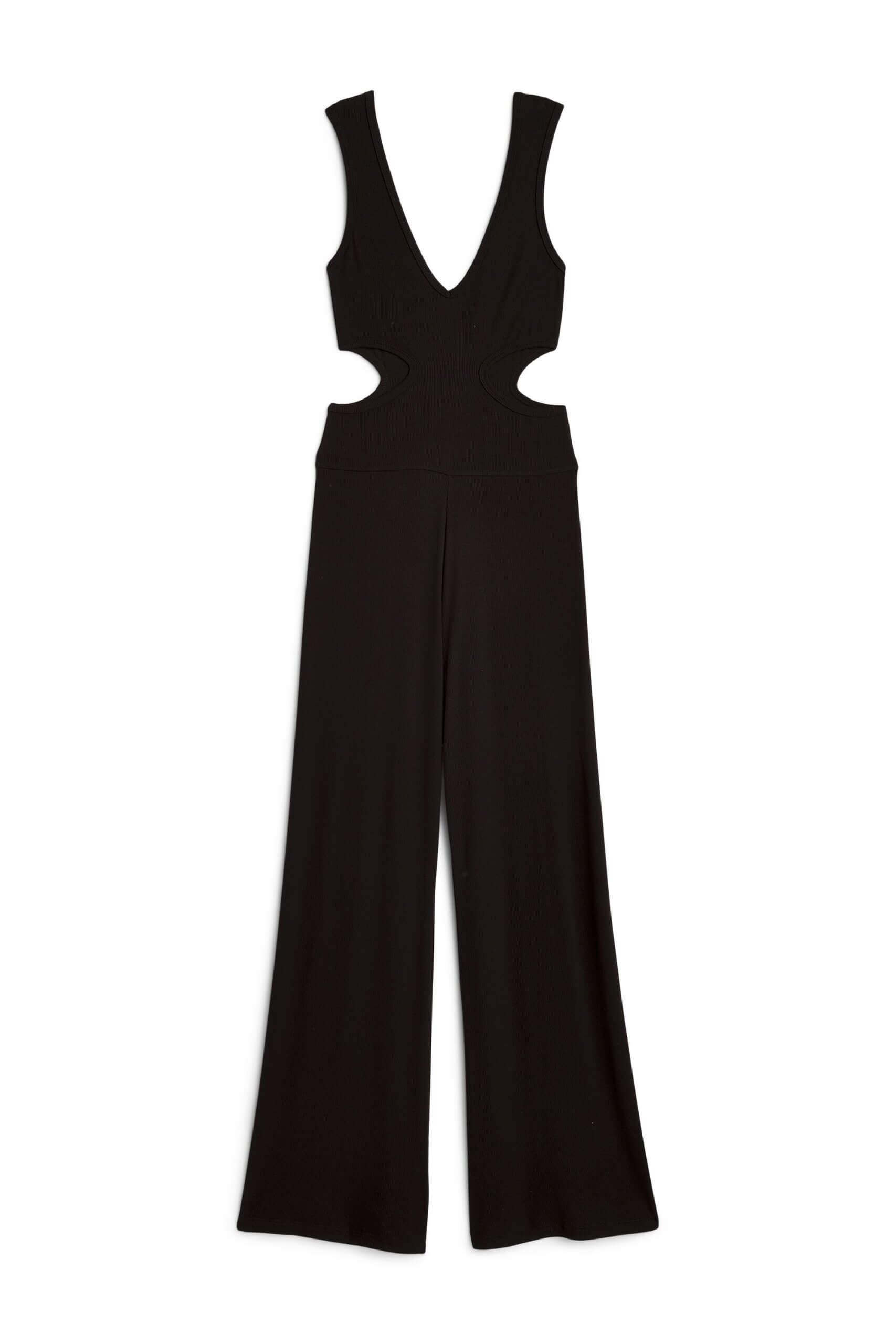 Stitch Fix women’s black sleeveless jumpsuit with cut out detailing.