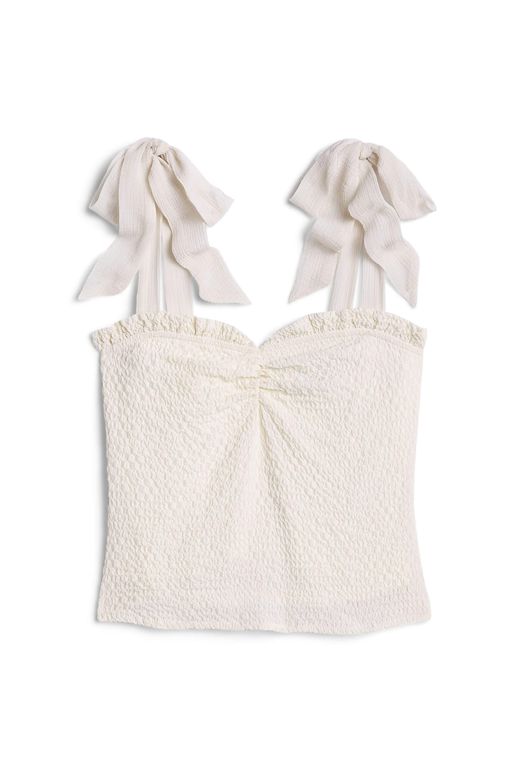 Stitch Fix Women's romantic style top in white with tie straps and sweetheart neckline.