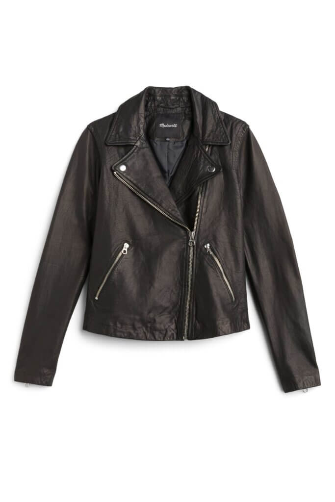 Stitch Fix women’s black leather moto jacket.