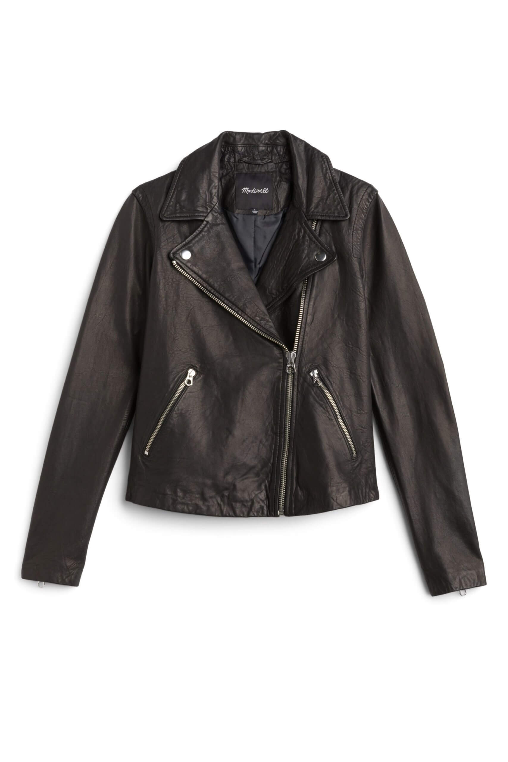 Stitch Fix women’s black leather moto jacket.