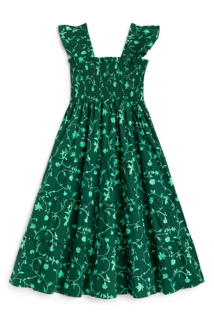Stitch Fix women's garden party attire green floral print nap dress.
