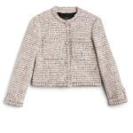 Stitch Fix women’s coral and off-white double pocket cropped tweed jacket.