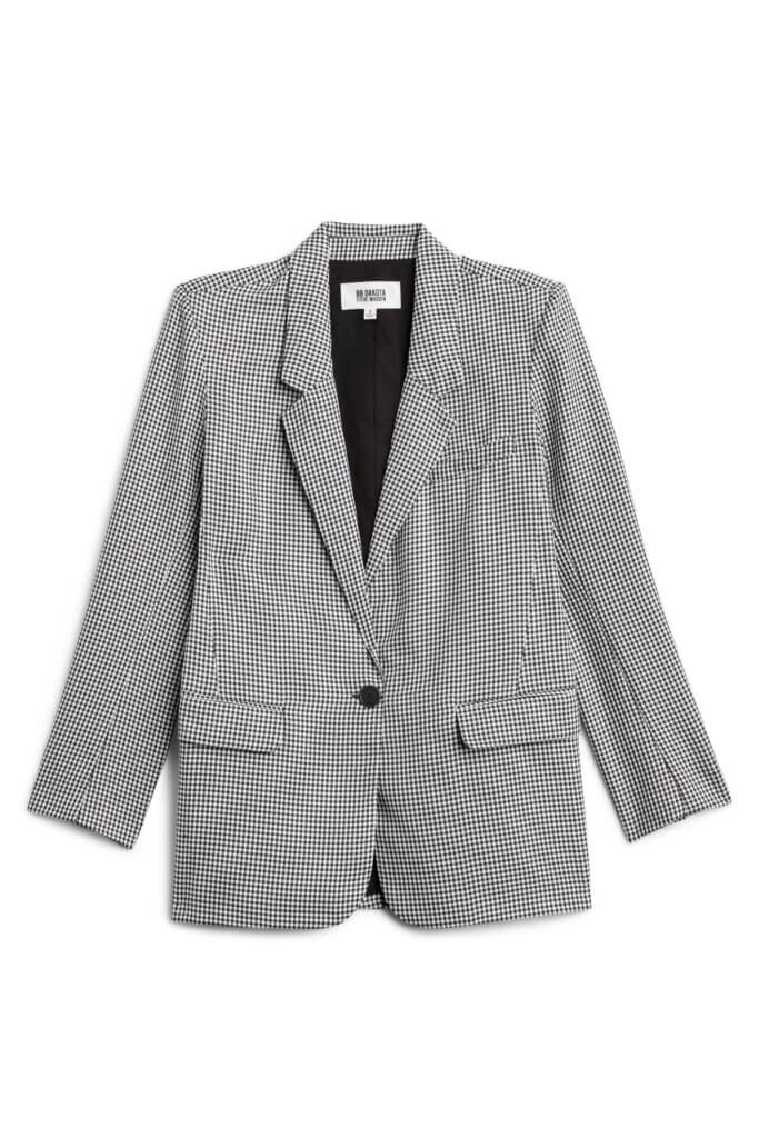 Stitch Fix women’s black and white plaid blazer.