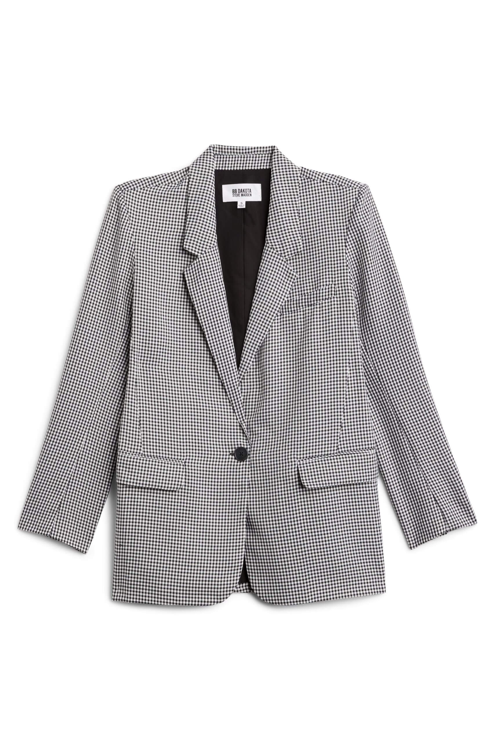 Stitch Fix women’s black and white plaid blazer.