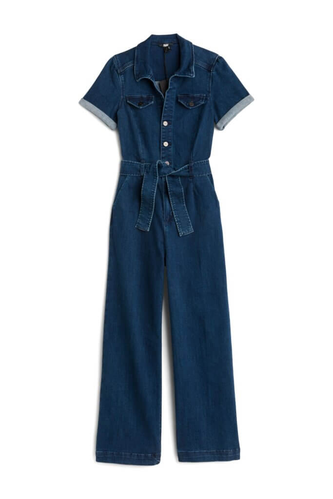 Stitch Fix women's blue denim short-sleeve jumpsuit.