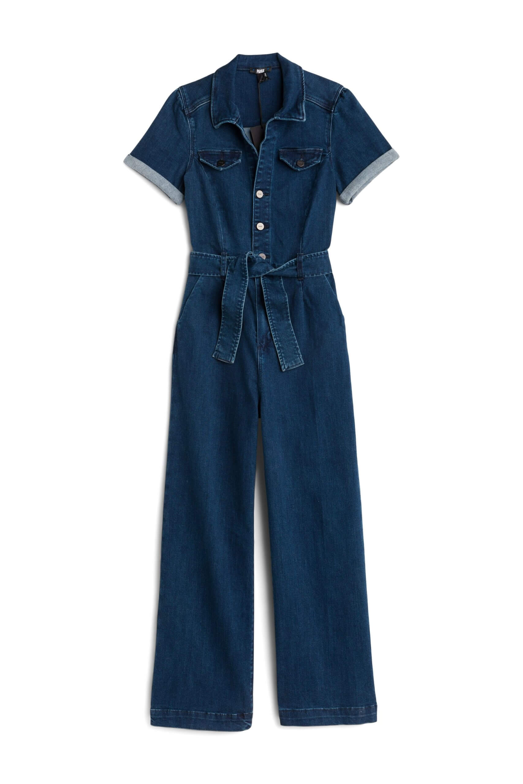 Stitch Fix women's blue denim short-sleeve jumpsuit.