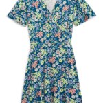 Stitch Fix women's blue, green and coral floral wrap dress.