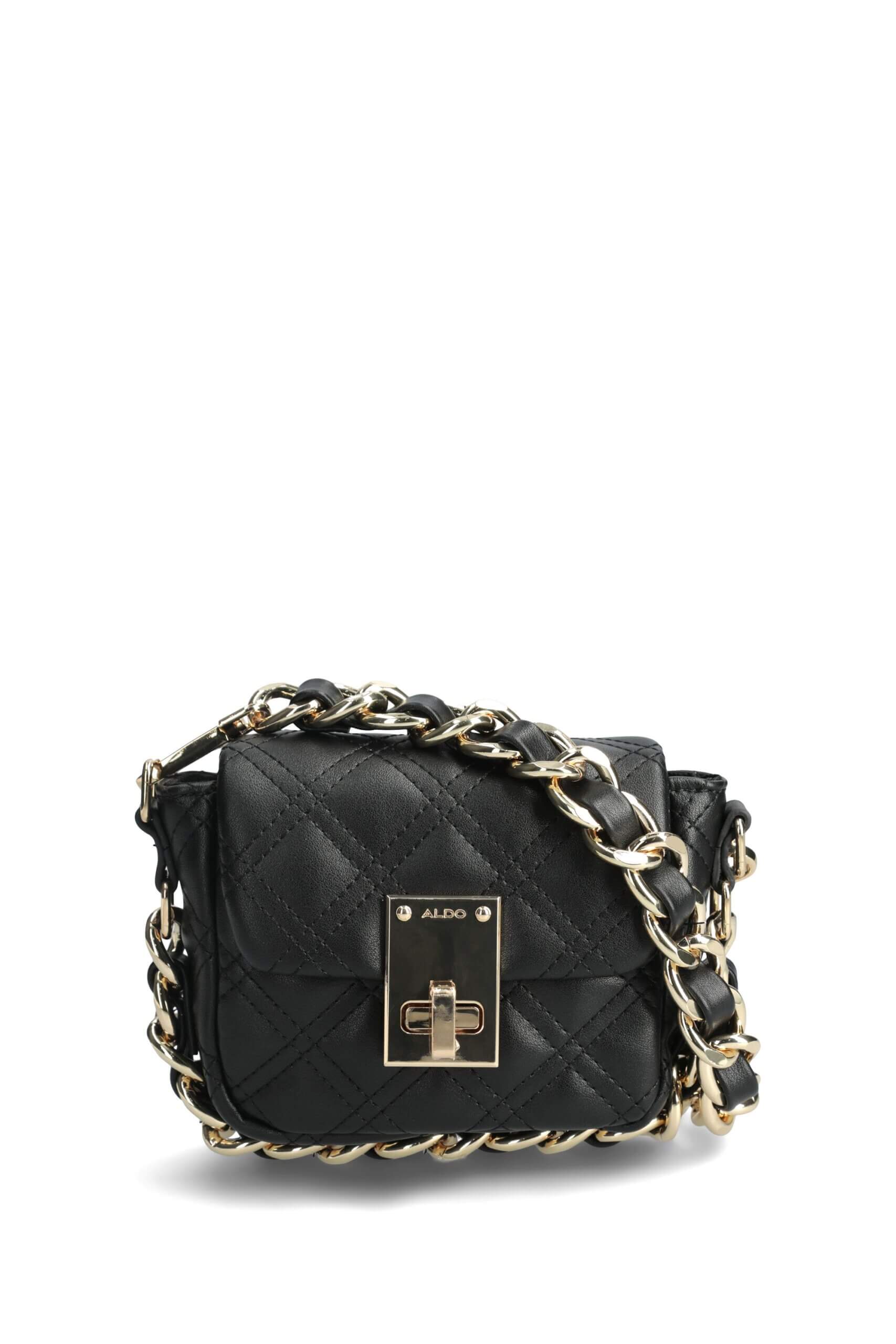 Stitch Fix women's black crossbody bag with gold chain detailing.
