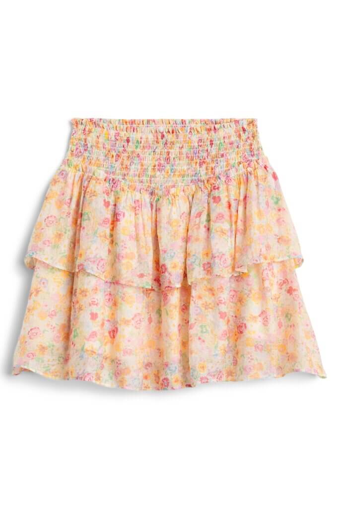 Stitch Fix women’s yellow floral printed tiered miniskirt.