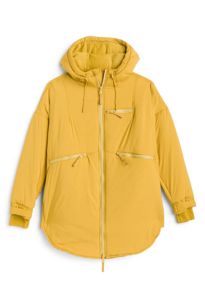 Stitch Fix women’s yellow zip-up parka with hood.