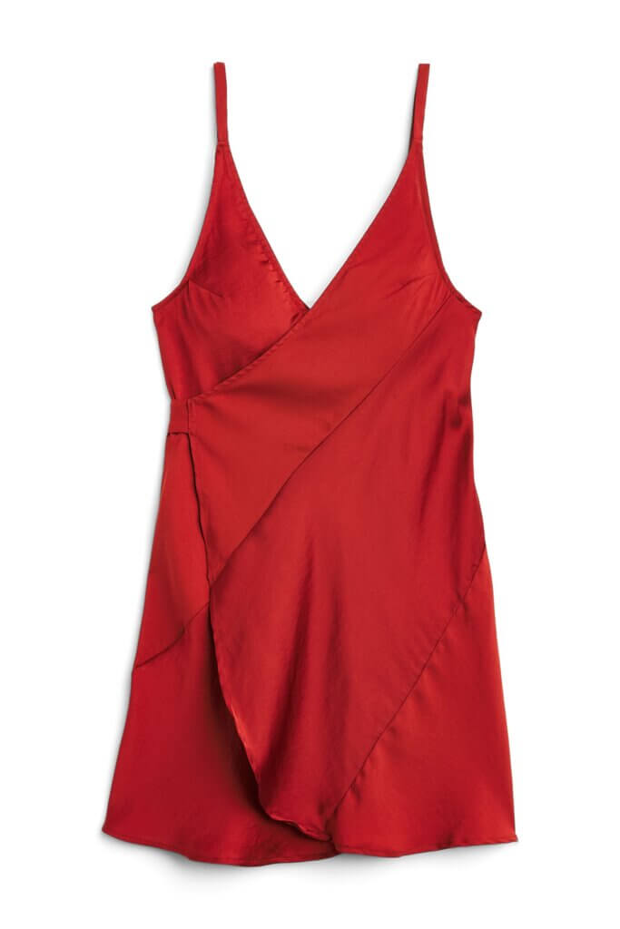 Stitch Fix women’s sleeveless burgundy wrap mini dress.