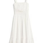 Stitch Fix women’s cottagecore aesthetic white dress with smocked waist.