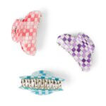 Stitch Fix women's pink, purple and blue claw clips with checkered print.