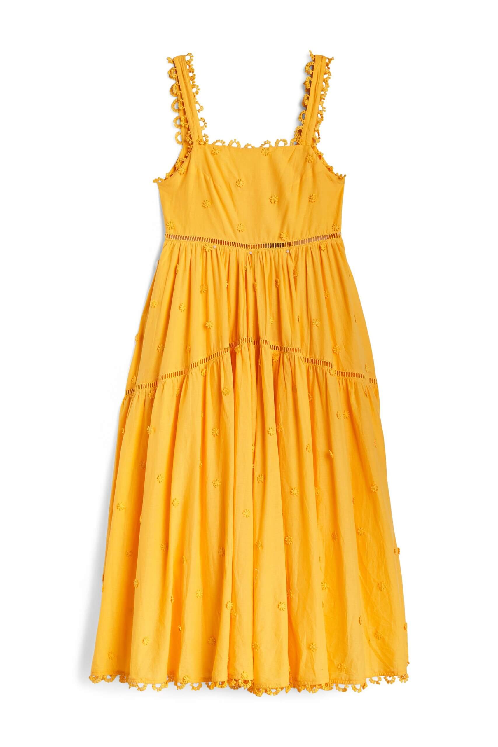 Stitch Fix women's yellow maxi dress with 3D flower detail.